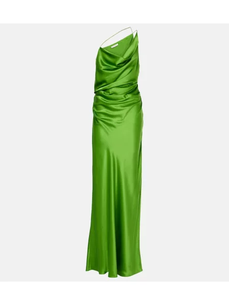 Rochie The Sei din satin cu un umăr gol verde