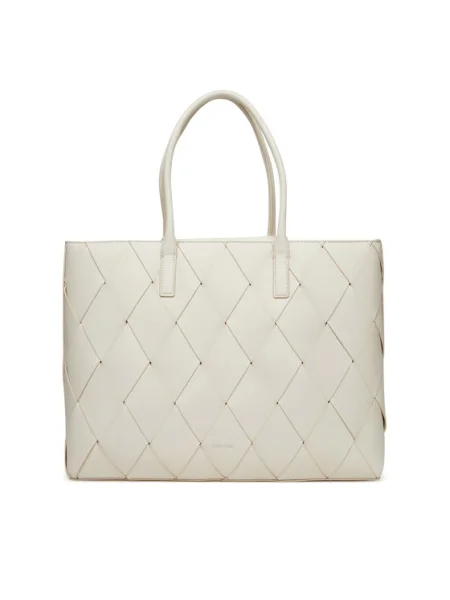 Calvin Klein Geantă Ck Woven Medium Shopper Alb bej