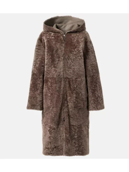 Palton Joseph din piele cu glugă maro