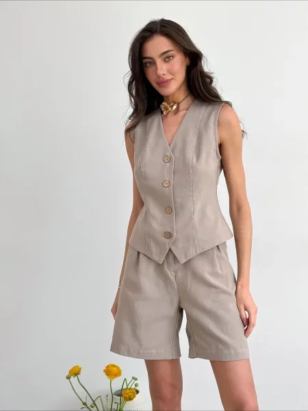 ART KNIT Жилет класичний Сіро-бежевий Льон/бавовна бежевий