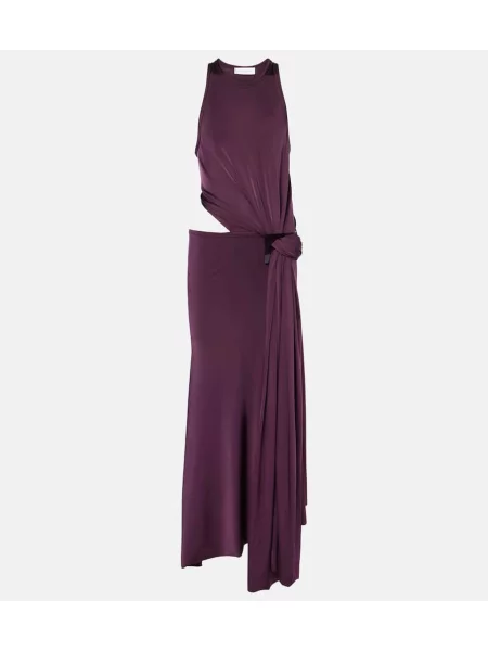 Jersey midi obleka Victoria Beckham z draperijo vijolična