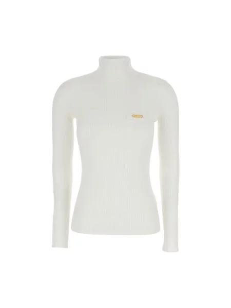 Dzianinowy sweter Elisabetta Franchi prążkowany biały