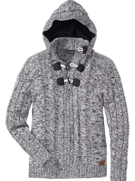 Gruby sweter z kapturem regular fit czarny