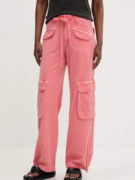 Desigual pantaloni ALEJANDRIA femei fason cargo high waist roz