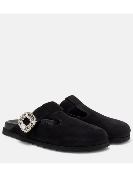 Papuci tip mules Roger Vivier din piele de căprioară negru