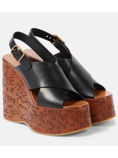 Sandale Chloé din piele cu pană negru