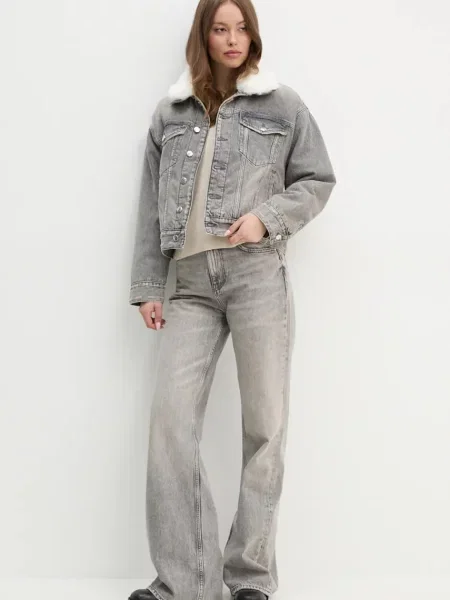 Джинсова куртка Sisley перехідна oversize сірий