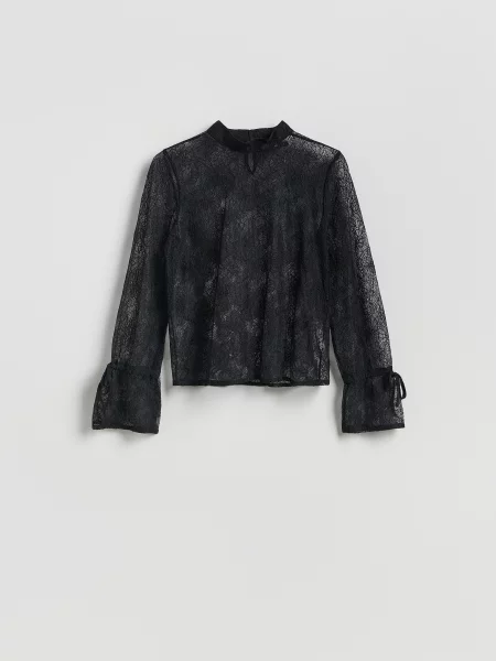Reserved Мереживна блузка з коміром-стійкою чорний