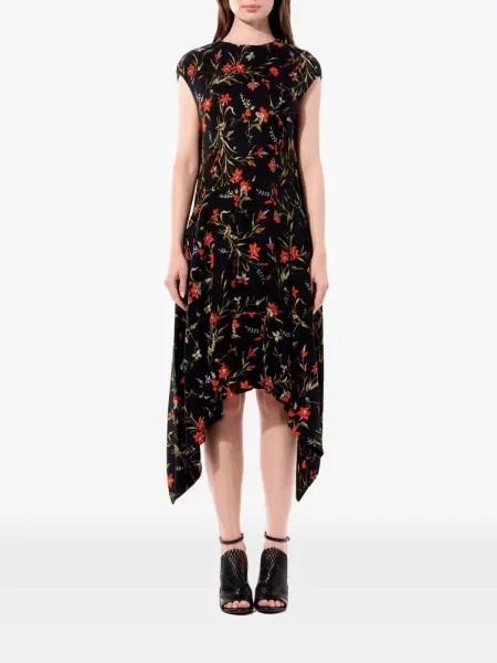 Rochie Balenciaga cu model floral cu imagine asimetrică negru