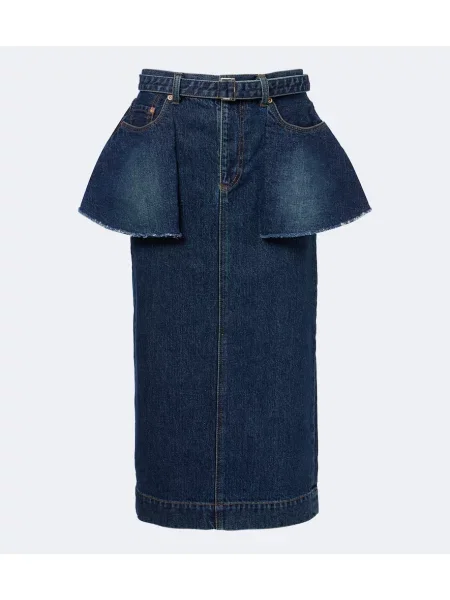 Cu centură fustă din denim Sacai albastru