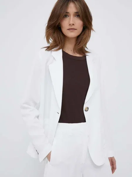 Emporio Armani blazer din amestec de in un singur rand de neted alb