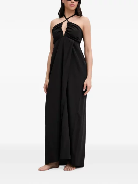 Rochie maxi Liu Jo cu volane cu gât halter negru