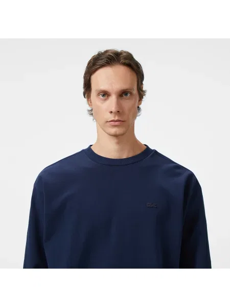 Lacoste Bluza Z Okrągłym Dekoltem Relaxed Fit granatowa