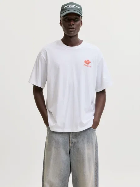 JACK & JONES Tričko JORVACATION neónovo červená biela