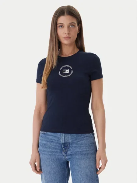 Tommy Jeans Marškinėliai tamsiai mėlyna balta