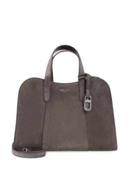 Geantă shopper Giorgio Armani din piele de căprioară cu imagine gri