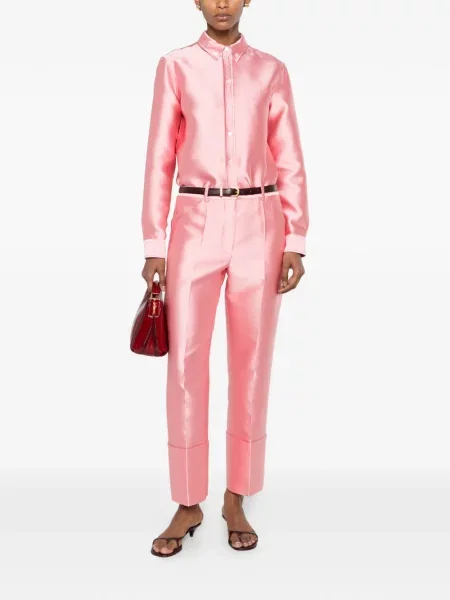 Pantaloni Calvin Klein Collection din satin roz