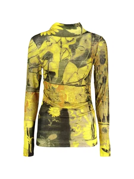 Lung tricou Desigual cu model floral cu imagine galben
