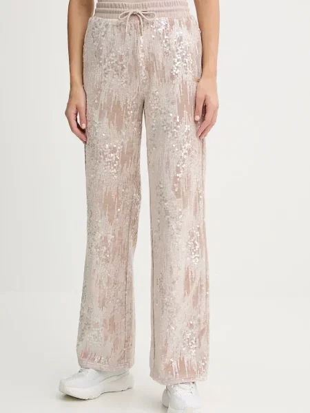 Guess spodnie dresowe welurowe z aplikacją beżowy
