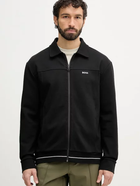 BOSS Green dukserica na zakopčavanje za muškarce crna