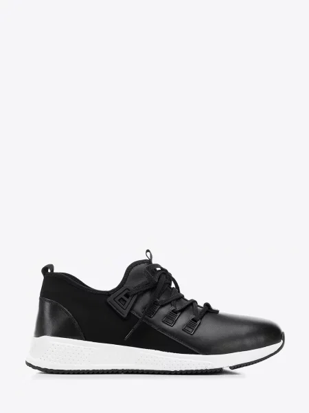Sneakersy ze skóry i tkaniny czarne