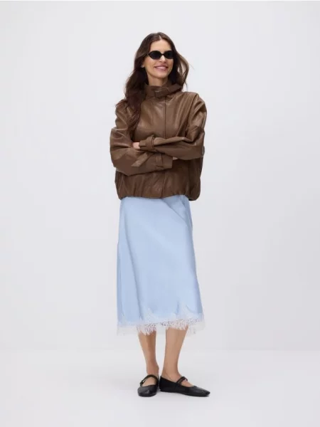 Reserved Geacă din piele ecologică maro-închis maro