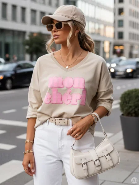 Bluzka oversize z nadrukiem CHERINO Dstreet brązowa