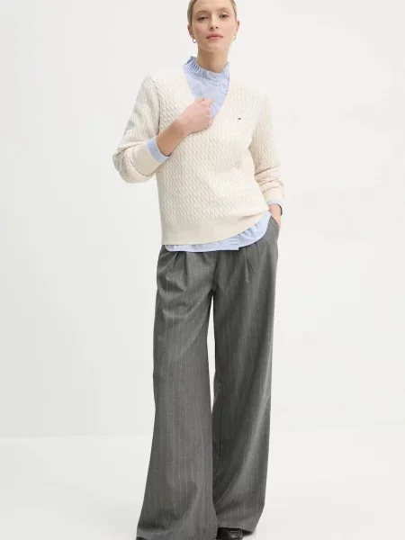 Sweter z dzianiny o kroju regular fit z czystej bawełny Tommy Hilfiger beżowy