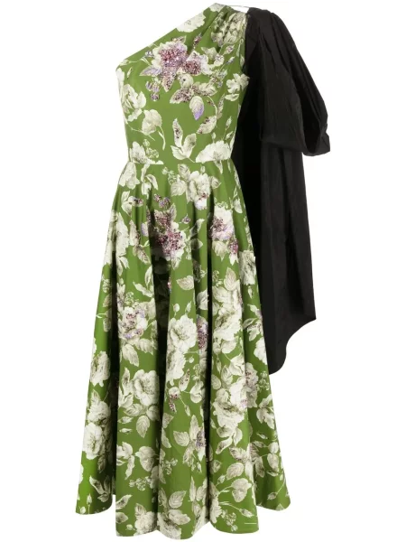 Rochie midi Erdem cu model floral cu imagine până la genunchi verde