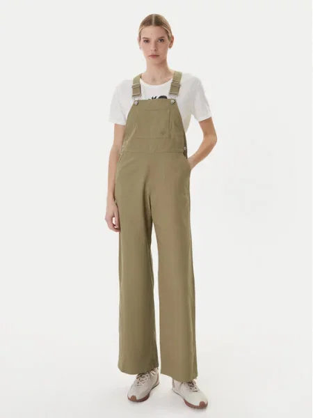 Roxy Jeans hlače z naramnicami Trail Blazer Wide Leg zelena