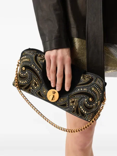 Geantă plic Versace din piele de căprioară negru