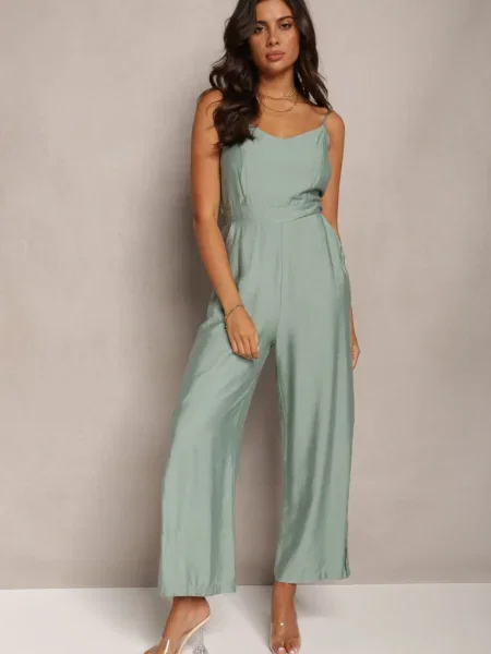 Salopetă Lungă cu Picior Larg pe Bretele Subțiri Jemanne verde