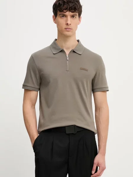 Tricou polo Calvin Klein Jeans maro