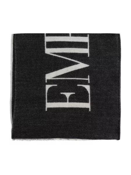 Szal Emporio Armani wełniana z logo czarna