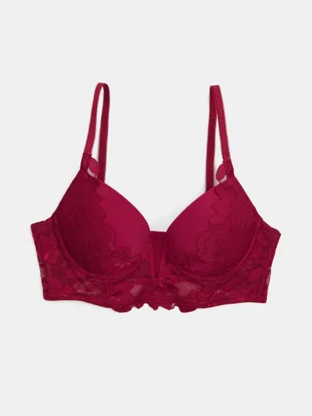 Бюстгальтер пуш-ап з мереживом бордовий