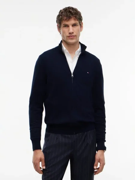 Tommy Hilfiger sweter rozpinany z bawełną granatowy