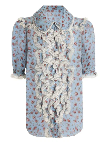 Top Dolce & Gabbana cu model floral cu volane albastru