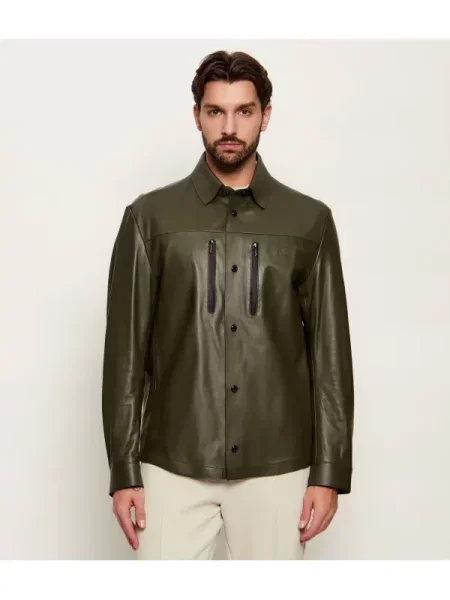 BOSS GREEN Geacă de piele LH_PS ST | BOSS X PORSCHE verde