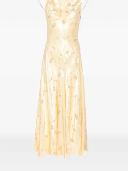 Rochie maxi Dôen fără mâneci cu model floral din jacard galben