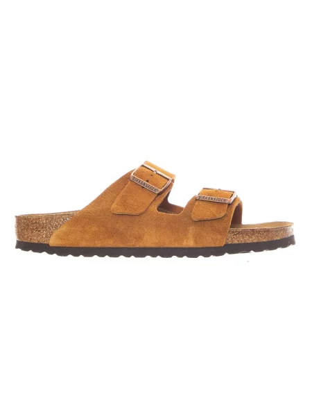 Klapki Birkenstock zamszowe na sprzączkę brązowe