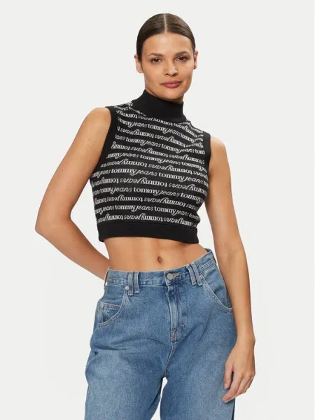 Tommy Jeans Bluză cu gât negru