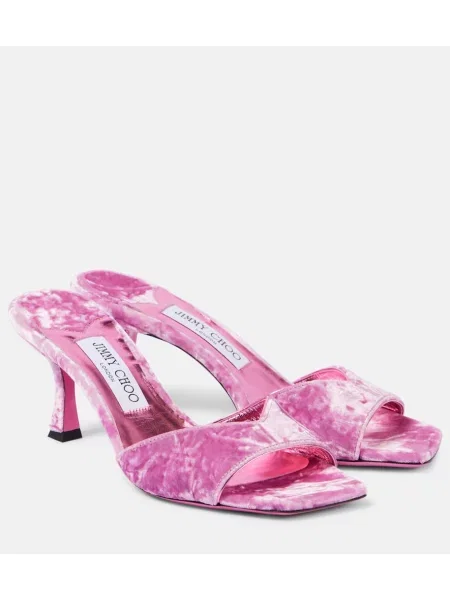 Mules Jimmy Choo iz rebrastega žameta roza
