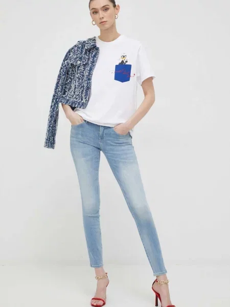 Skinny jeansy skinny Guess niebieskie