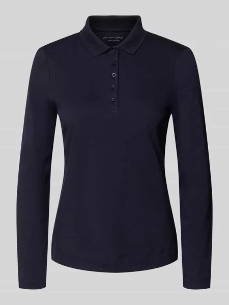 Longsleeve z kołnierzykiem polo i zapięciem na Christian Berg Woman granatowa