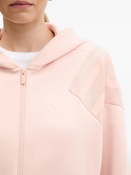 Hanorac cu glugă Adidas cu dungi plasă roz
