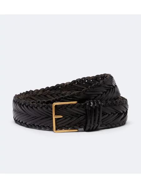 Cu centură curea The Row din piele țesută negru