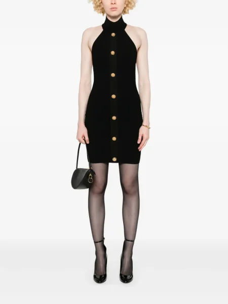 Rochie mini Balmain cu gât halter de costum negru