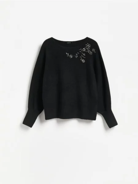 Reserved Pulover cu aplicație decorativă negru