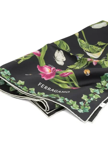 Fular Ferragamo de mătase cu imagine negru