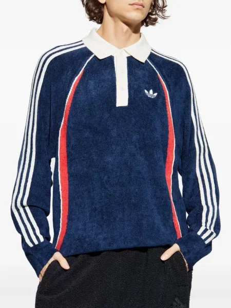 Prugasti prsluk Adidas od flisa s vezicama crvena